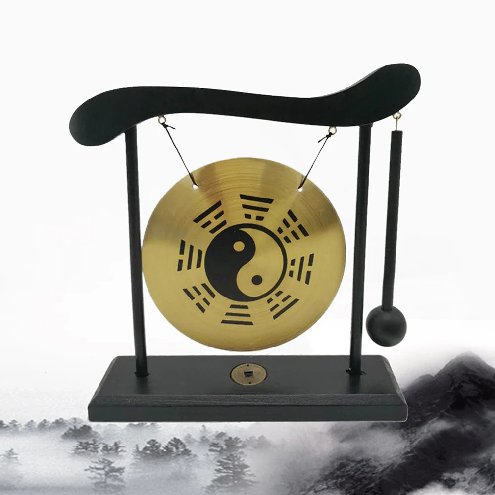 Mini Desktop Gong Table Wind Chime Percussion Instruments with Mallet for Home Decor Housewarming Gift Taiji Symbol Gossip Chart desktop wind chime instruments