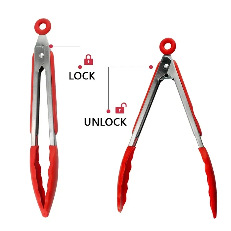 Food Tongs Kitchen Portable Baking Tool Stainless Steel Tongs Silicone Handle BBQ Non-Slip Food Utensil Clip Clamp Tools