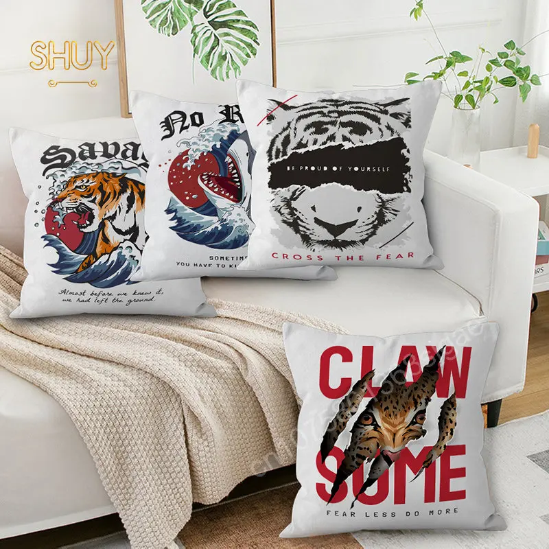 

45x45cm Tiger Print Pillowcase Cushion Cover for Livinig Room Sofa Men Cave DIY Polyester Peach Skin Throw Pillows Floral Decor