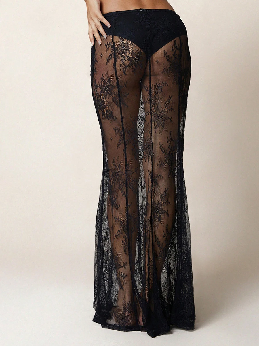 Women's Summer Sheer Lace Skirt Trendy Long Cocktail Skirt for Bar, Beach, Party 3