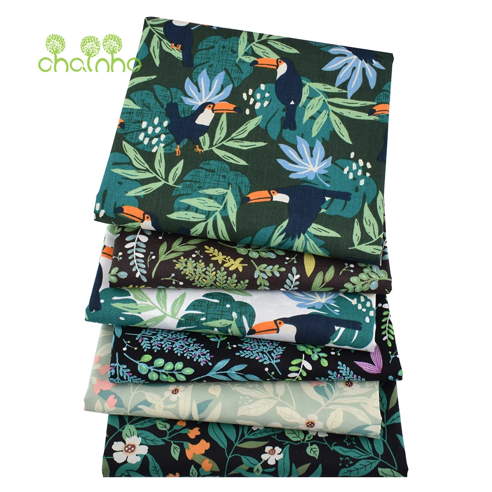 Chainho,Printed Plain Weave Poplin Cotton Fabric,DIY Quilting Sewing Material,Patchwork Cloth,Floral Series,3 Sizes,15PC24