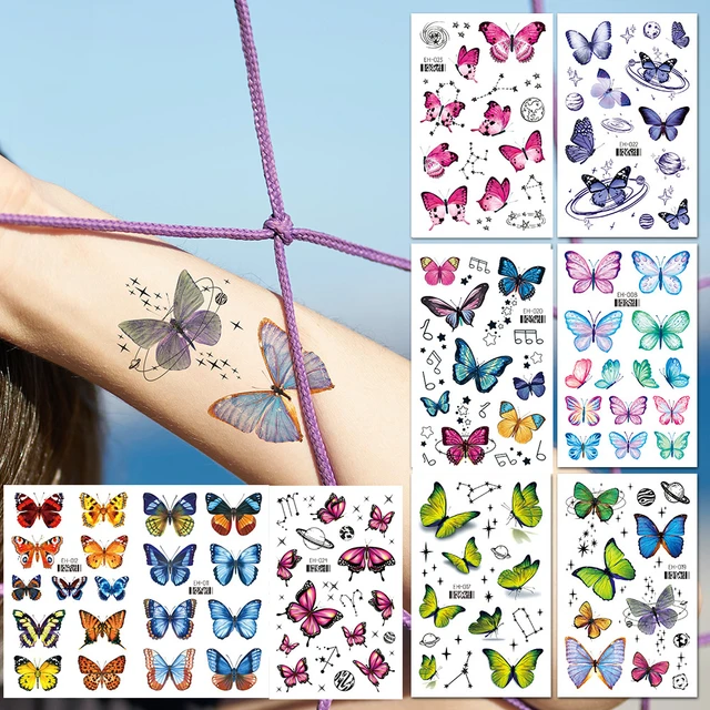 3D Butterfly Temporary Tattoos - Set of 10 - Body Art Waterproof Womens  Kids