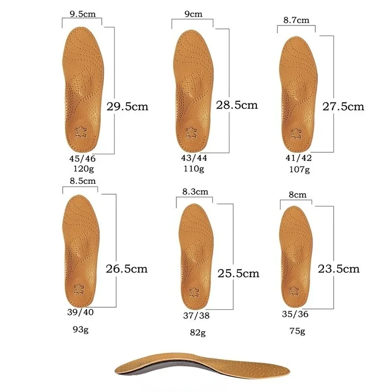 Leather Orthotic Insoles for Men and Women, Flat Feet Arch Support, Orthopedic Shoes Sole Insoles, Corrected Feet