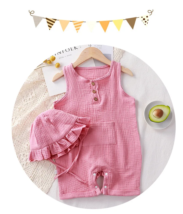 2Pcs Summer Solid Newborn Baby 100% Cotton Linen Bodysuits Boy Girl Sleeveless Romper Jumpsuit Soft Skin-friendly Thin Comfy