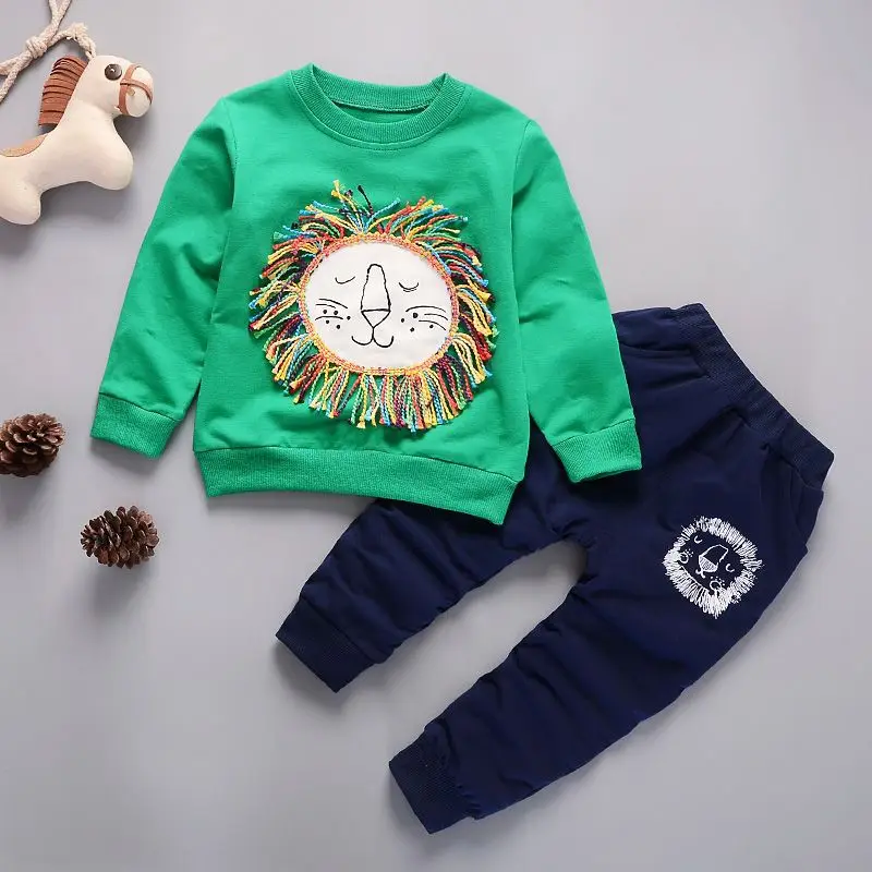 

2023 new children's clothing 2-piece shirt+pants fashion lion baby children autumn spring suit autumn cotton sportswear outdoor
