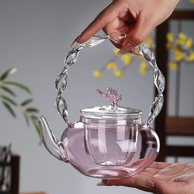700MLPinkButterflyGlassCoffeePotTeaPotElectricCeramicStove