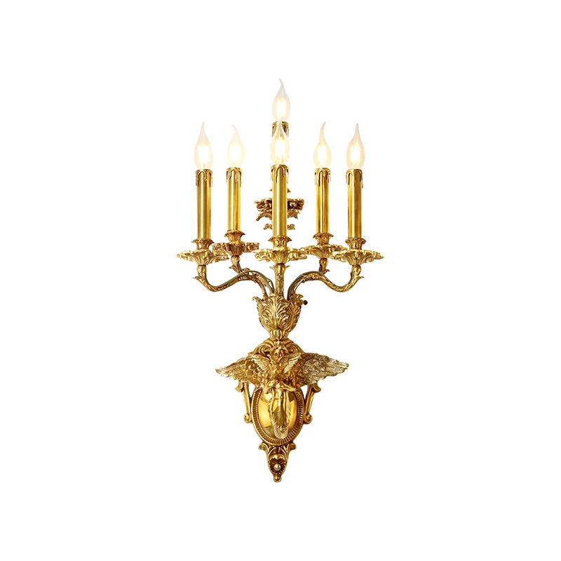 

French Baroque Decorative Villa Corridor Wall Lamp European Luxury Brass Candlestick Mermaid Ballroom Wall Lights