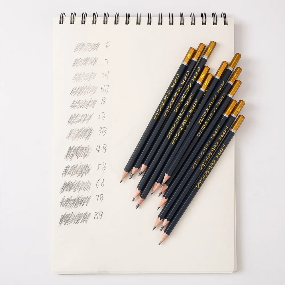 12Pcs Professional Sketch Charcoal Pencils Set F/H/2H/HB/B/2B/3B/4B/5B/6B/7B/8B Writing Graphite Drawing Pencils Art Supplies 2