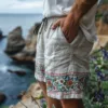Men's Linen Cotton Casual Classic Fit 11 Inch Quick Dry Board Shorts with Pockets Striped Beach Shorts Men Fashion Swimwear 1