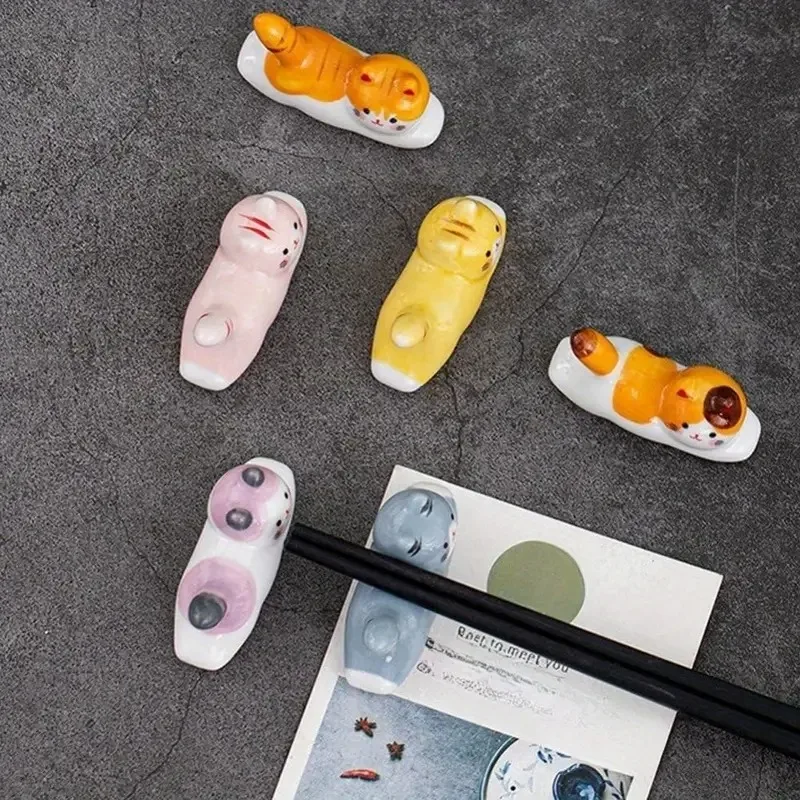 Functional Ceramic Cat Design Chopstick Spoon Fork Holder Rest Stand Perfect for Kitchen Organizer Rack for Cutlery and Tools