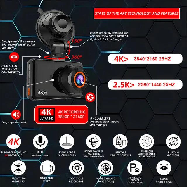 Yangood 4K Camera Optional 2.5K Rear Lens And External GPS New Dual Channel Ultra Night VisionParking Monitoring WlFl Connection 2