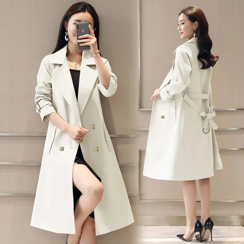 

2024 Women Double Breasted Slim OL Trench Coat Trench Coat With Belt Elegant Women Windbreaker Autumn Winter Streetwear