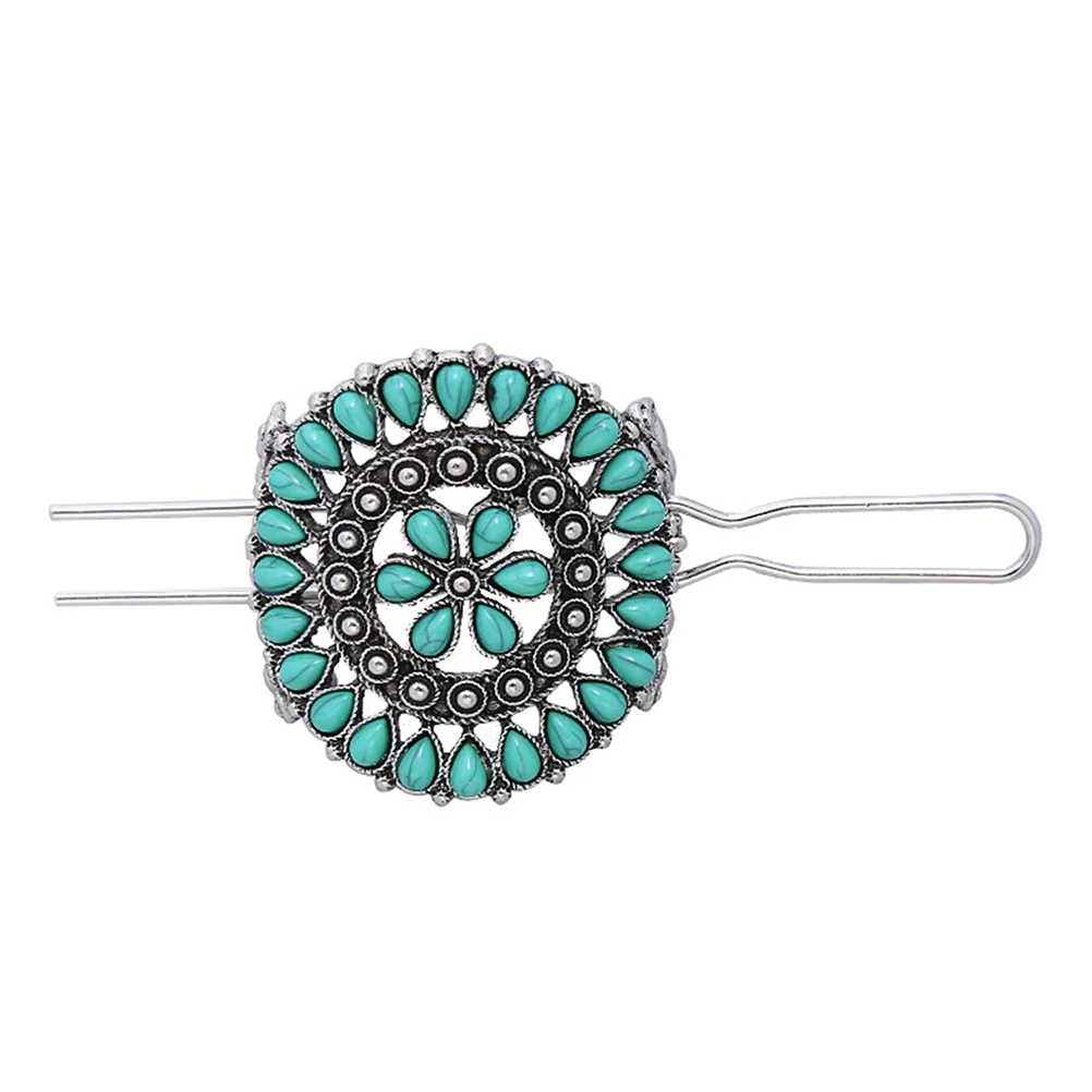 

Hairpin Wands Flower Clip Women Headdress Retro Turquoise Fork Ornament Headgear Fashion Jewels Stick Zinc Alloy Clips