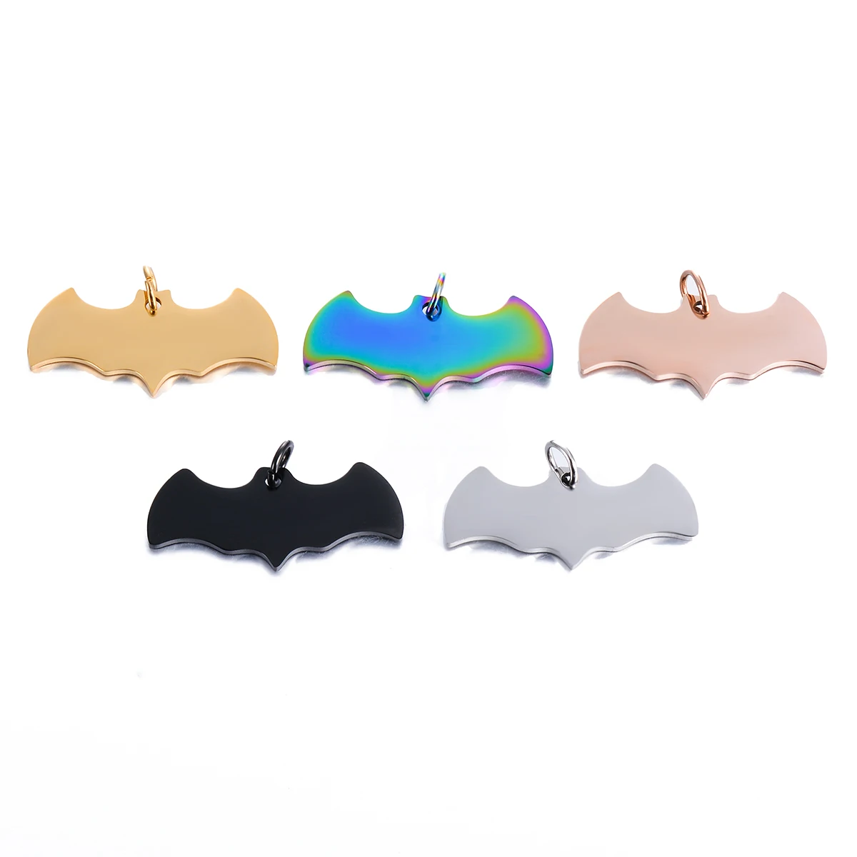 5PCS Stainless Steel Bat Blank Pendants Metal Polished Dangle Animal ID Charms for DIY Halloween Party Jewelry Necklace Supplies 4