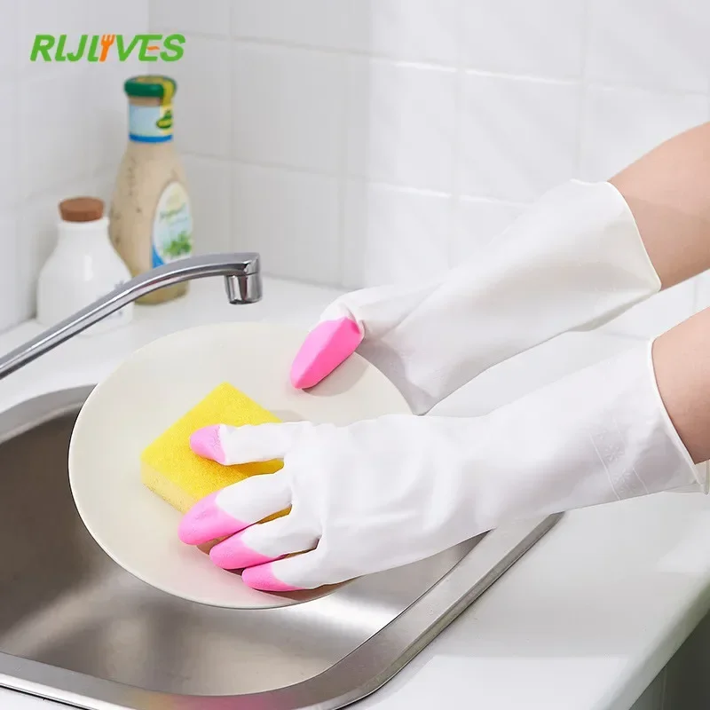 Kitchen Durable Waterproof Gloves Dishwashing Housework Cleaning Gloves Non-slip Thin Rubber