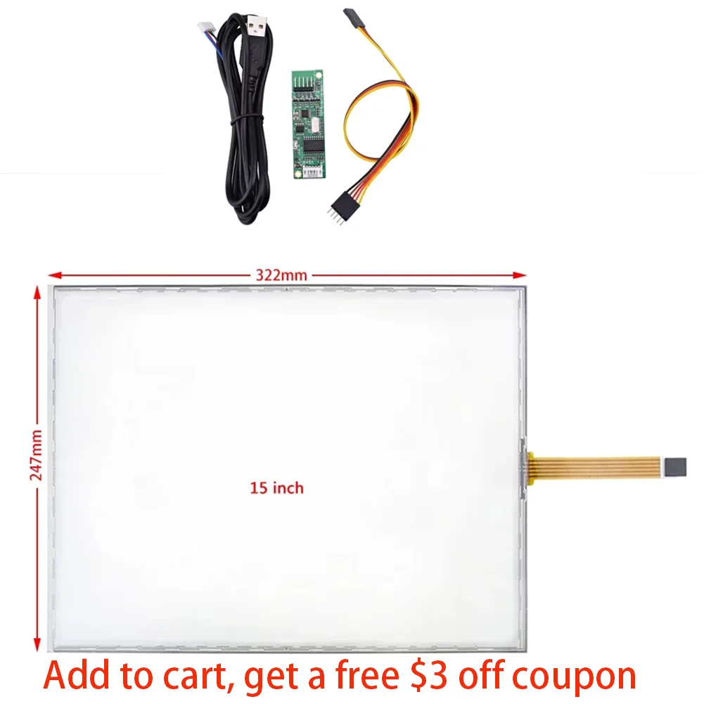 Painel de Vidro Resistive Industrial Fio Polegada 322 mm Tela de Toque Digitador do Painel 15 247 da Tela de Toque Mais Placa Controlador Usb
