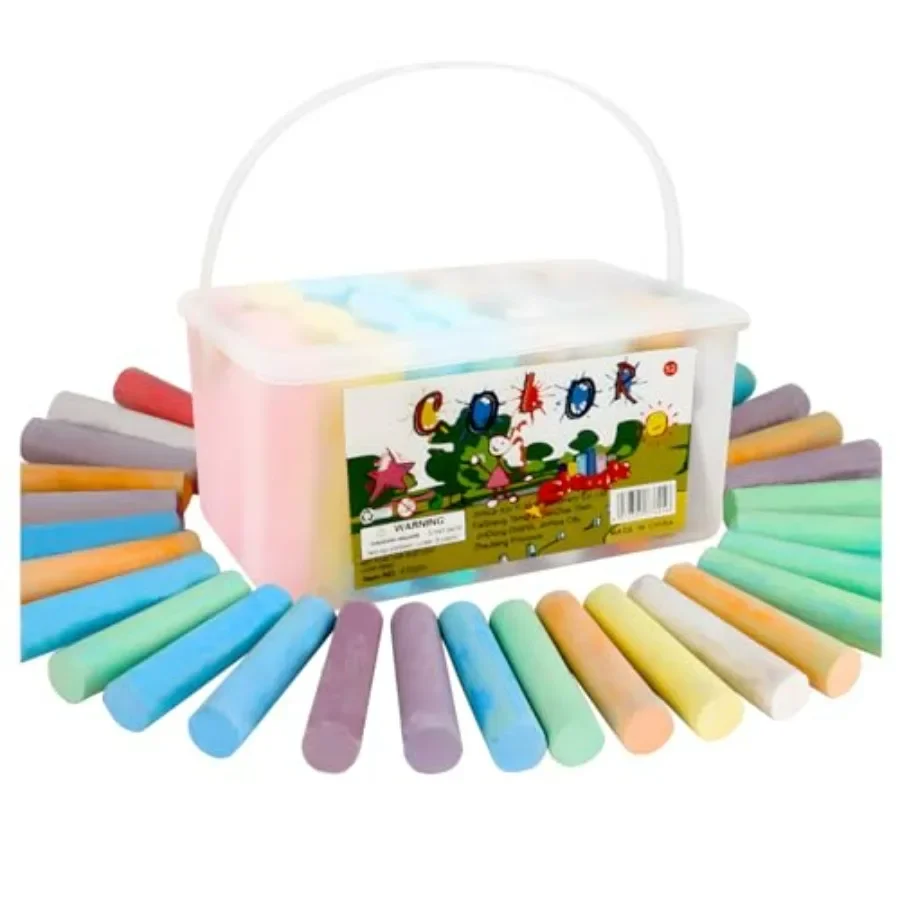 Washable Sidewalk Chalk Set 52 Pieces Vibrant Colors