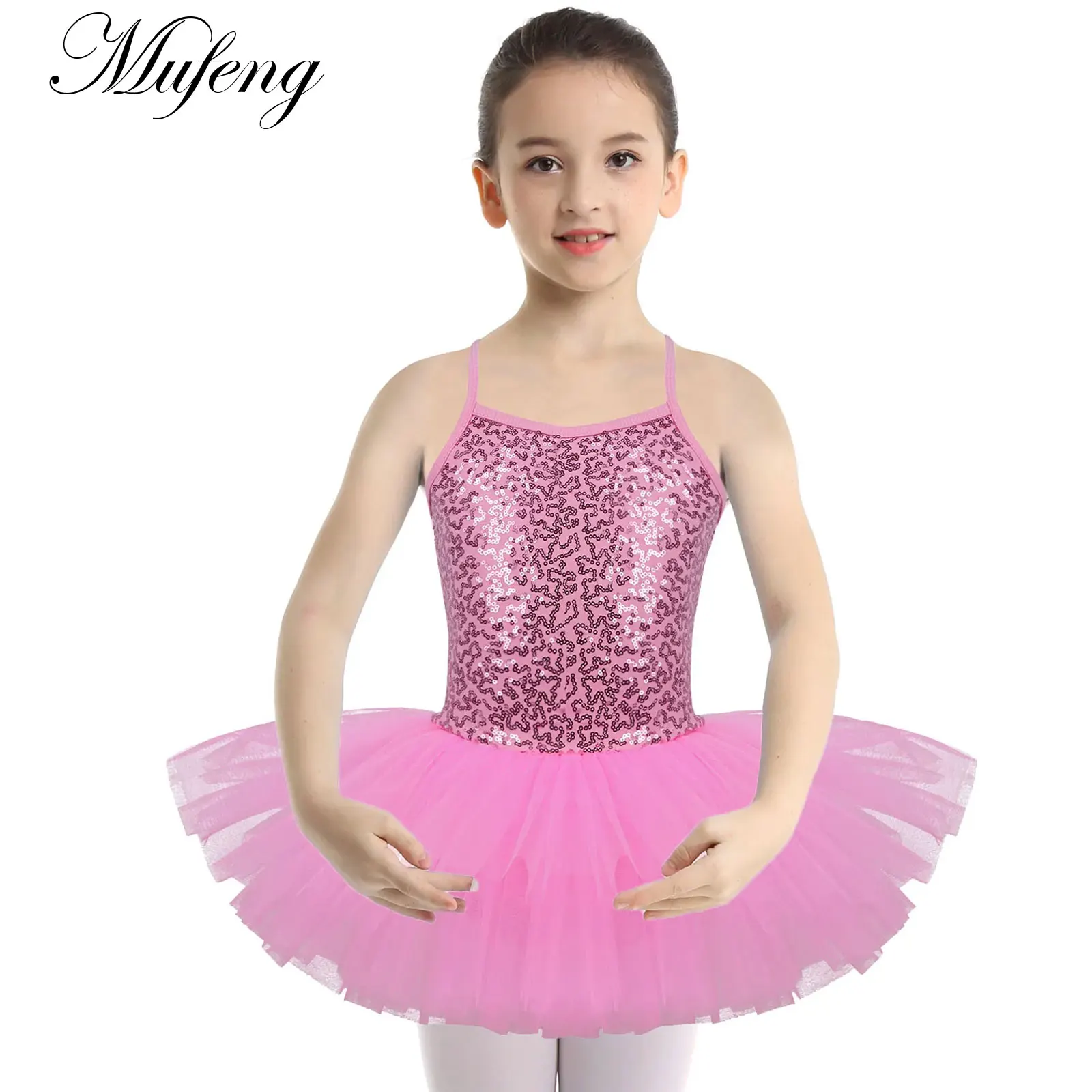 

Kid Girls Shiny Sequined Tutu Dress Ballerina Dancewear Clothing Gymnastics Leotard Dress Professional Ballerina Dancing Costume