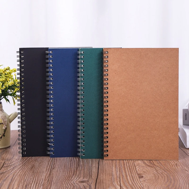 Spiral Notebook A5, 21x14cm 50 Lined Pages Plain 4 Colored Kraft Cover Lined Notebook for School Project Home Writing