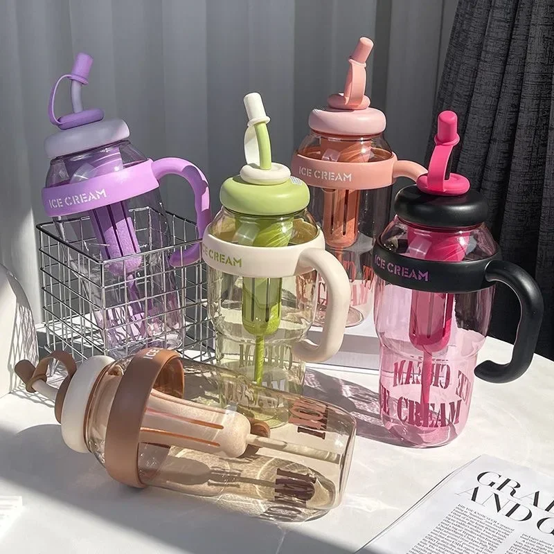 1PC 1300ML Portable Plastic Cup Large Capacity Plastic Straw Drink Bottle Outdoor Travel Portable Gym Fitness Summer Water Cup