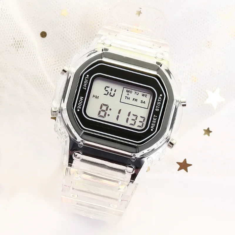 Reloj deportivo Digital transparente para hombre y mujer, cronógrafo de pulsera, informal, dorado, regalo para amantes, niños, Verano