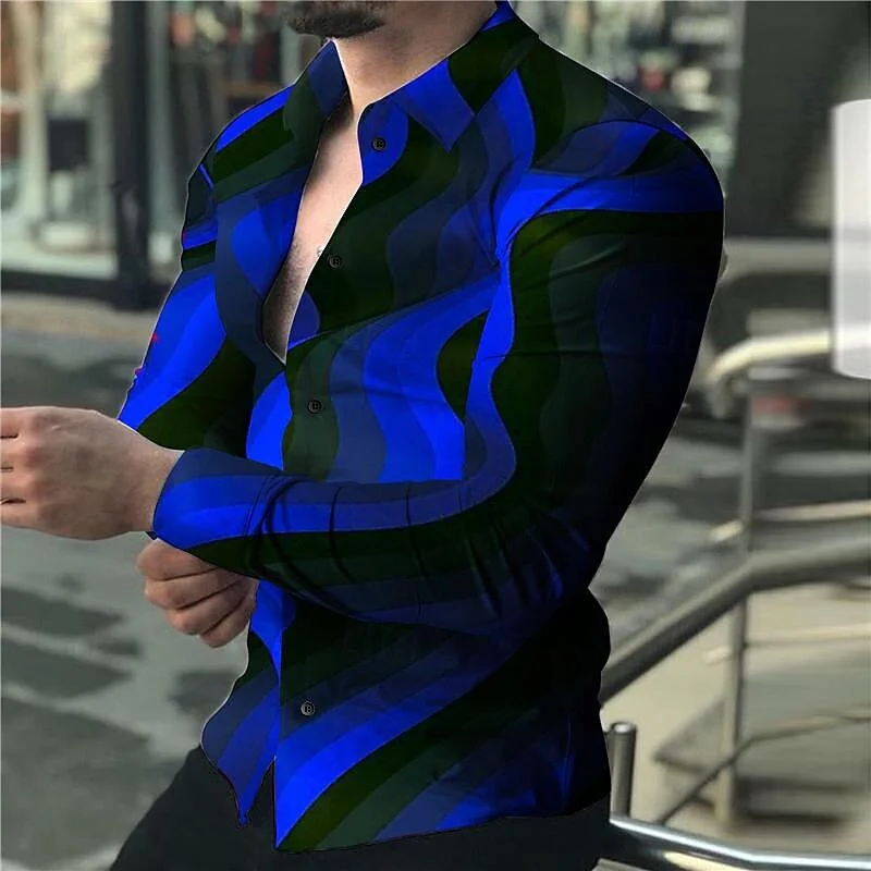 남성용 캐주얼 셔츠, 고품질 3D 인쇄, 트렌디한 긴팔 셔츠, 편안하고 통기성 있는 셔츠, 6 가지 색상