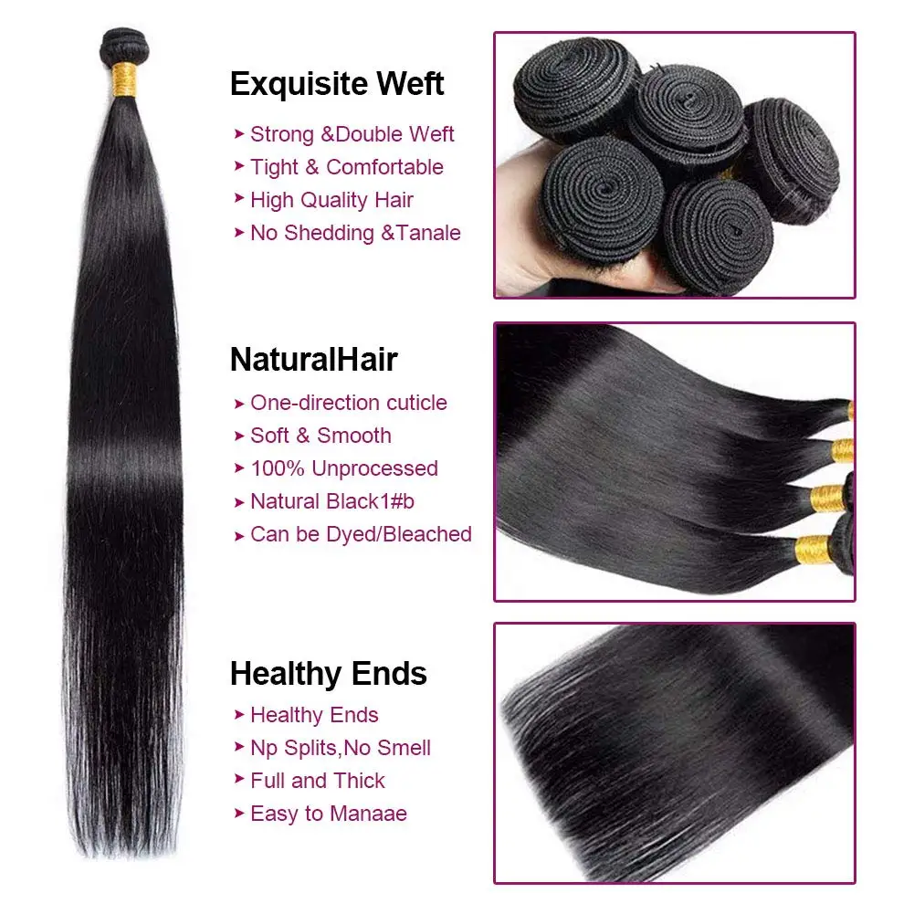 RAW Staright Human Hair Bundles 10--32inch Brazilian Straight Hair Weaves Bundles For Women Natural Brown Color Remy Human