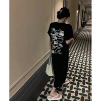 Korean Sle fiti Print Loose T-irt Dr Summer New Arrival Sweet And Spicy Girl Nightgown Can Be Worn outside Home Cl...