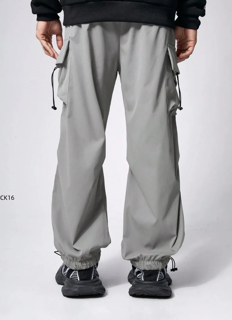 Men's casual workwear, fashionable streetwear, classic men's straight leg wide leg pants, drawstring workwear, fashionable loose - 2