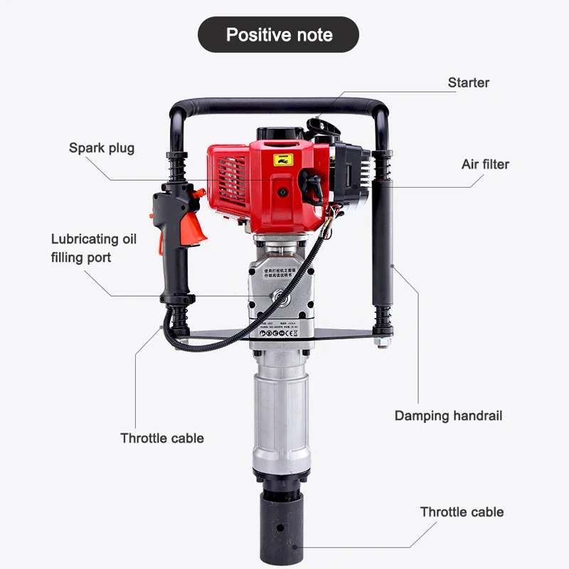 52CC Two Stroke Petrol Engine Hand-held Electric Piling Machine Vibration Absorbing Springs With 100 MM Sleeved For Farm Highway 2