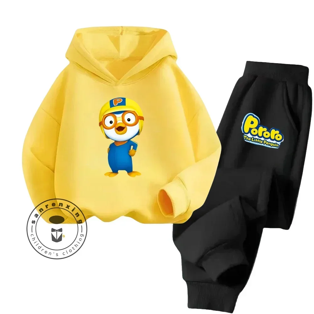 thumbnail image 1 of Conjunto de sudadera con capucha barata e informal deportiva de manga larga y pantalones para niños y niñas con dibujos animados de Pororo para primavera y otoño, 1 of 4