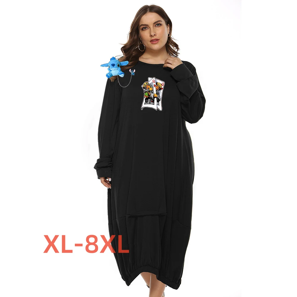 

Plus Size 4xl 5xl 6xl 7xl 8xl Winter Dresses for Women Poker Print Maxi Vestidos Para Mujer Cocktail Bohemian Retro