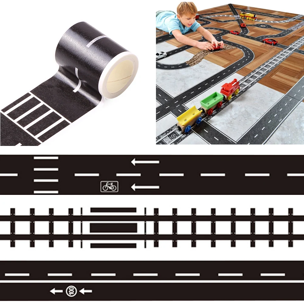 48mmX5m Railway Road Paper Washi Tape Wide Creative Traffic Road Track  Scene Adhesive Masking Tape Road For Kids Toy Car Play