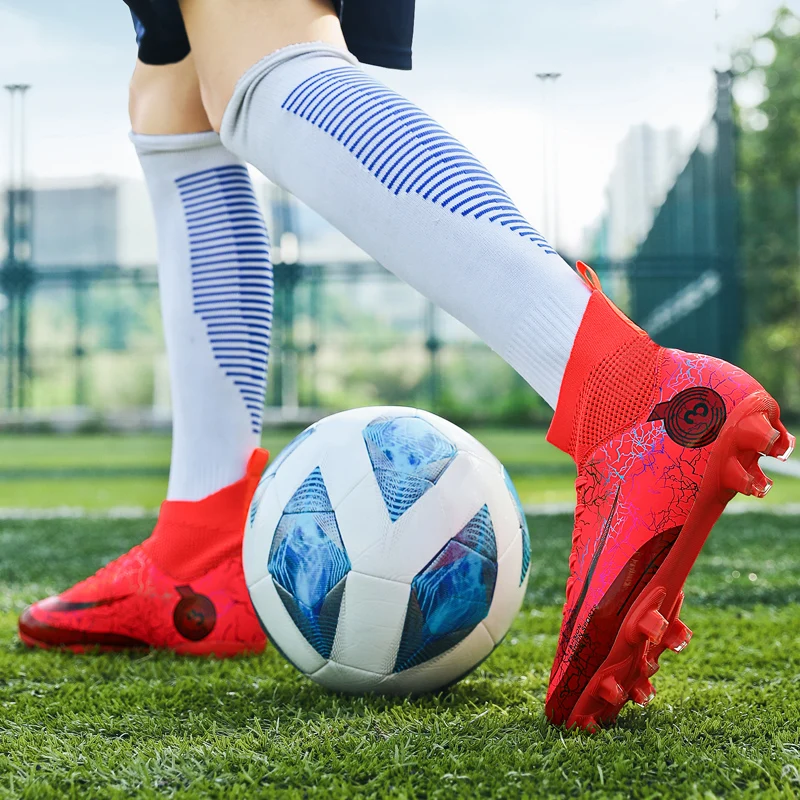 Football Shoes Men's New High Top Soccer Shoes TF/FG Anti-Slip High Quality Football Boots Children's Durable and Breathable Outdoor Sneakers