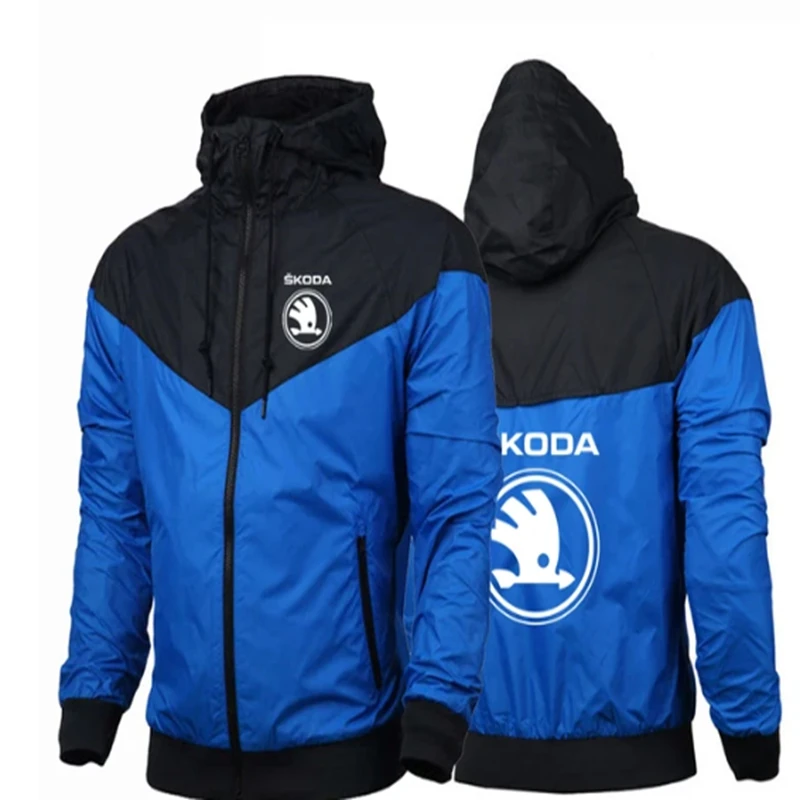 NEW Men Fashion leisure Spring Autumn Skoda Logo Thin Stly Hooded Waterproof Sport Hight Quality Color Windbreaker Jacket Coats 4