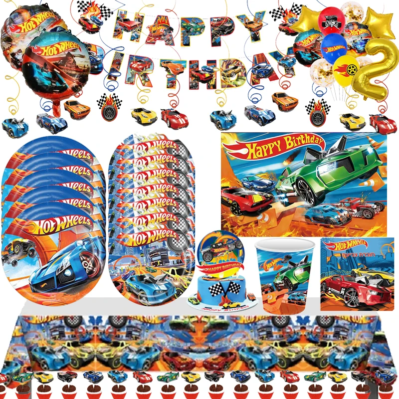 Hot Wheels Birthday Party Decorations Racing Cars Boys Tableware Set Balloon Plates Background Party Decor Baby Shower Supplies allenjoy cartoon dinosaur round backdrop cover birthday party jungle forest baby shower custom background decor photocall