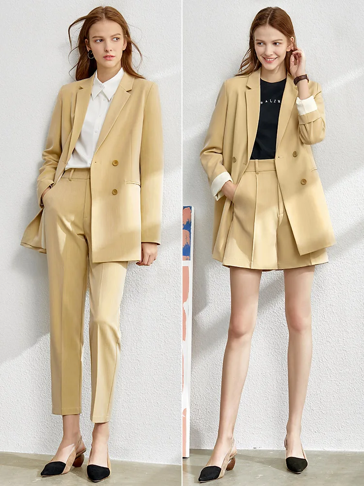 Amii Minimalism Spring Female Offical Lady Blazer Women,Lace Vneck Tanks,High Waist Women's pants Female Shorts 12060909