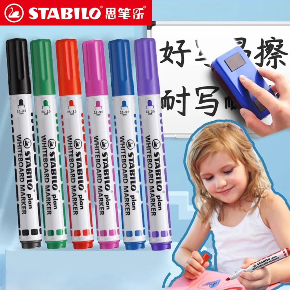4pcs German Stabilo Whiteboard Pen 641 Marker Round Head School Easy To Erase Not Easy To Dry Stationery Classroom Supplies