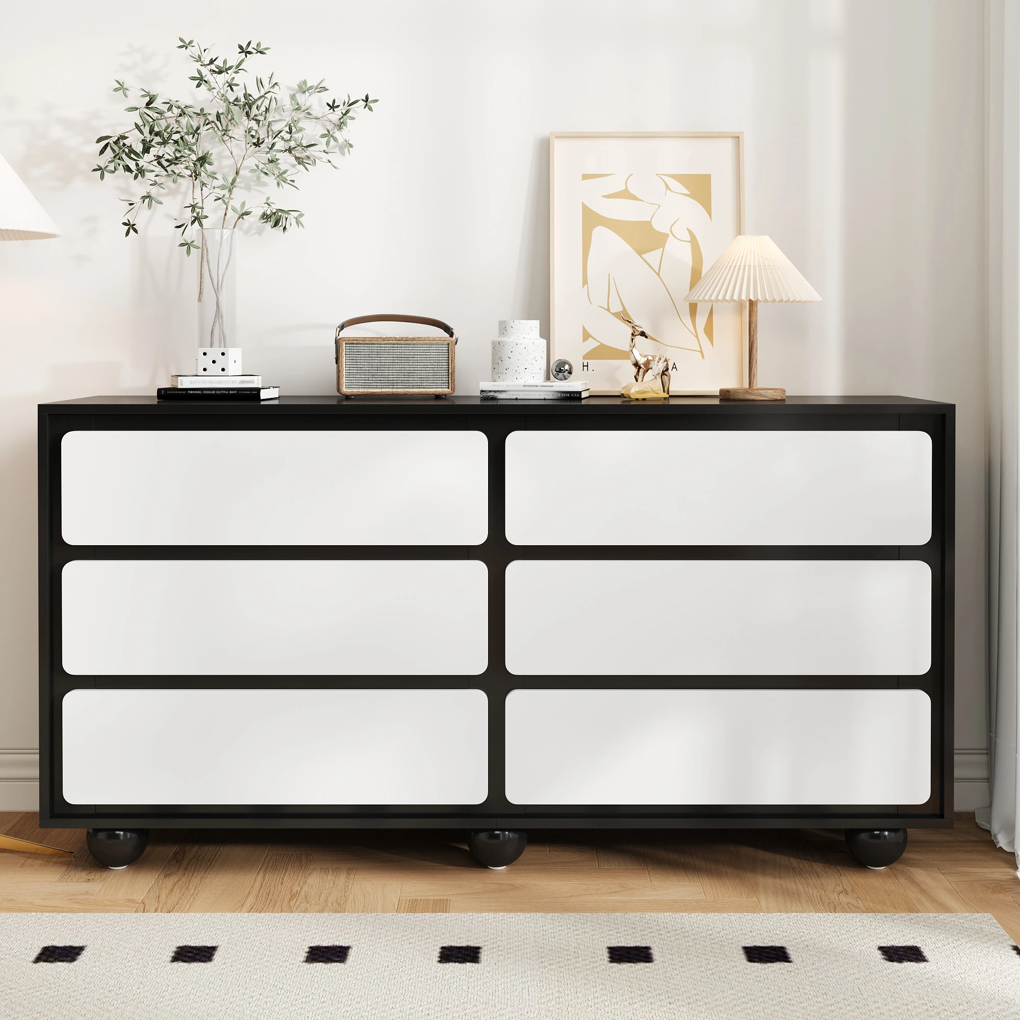 Stilvolles Sideboard mit sechs Schubladen, modernes Design, praktische Funktion. Abmessungen: 140×38×74,5cm. – Detail 11