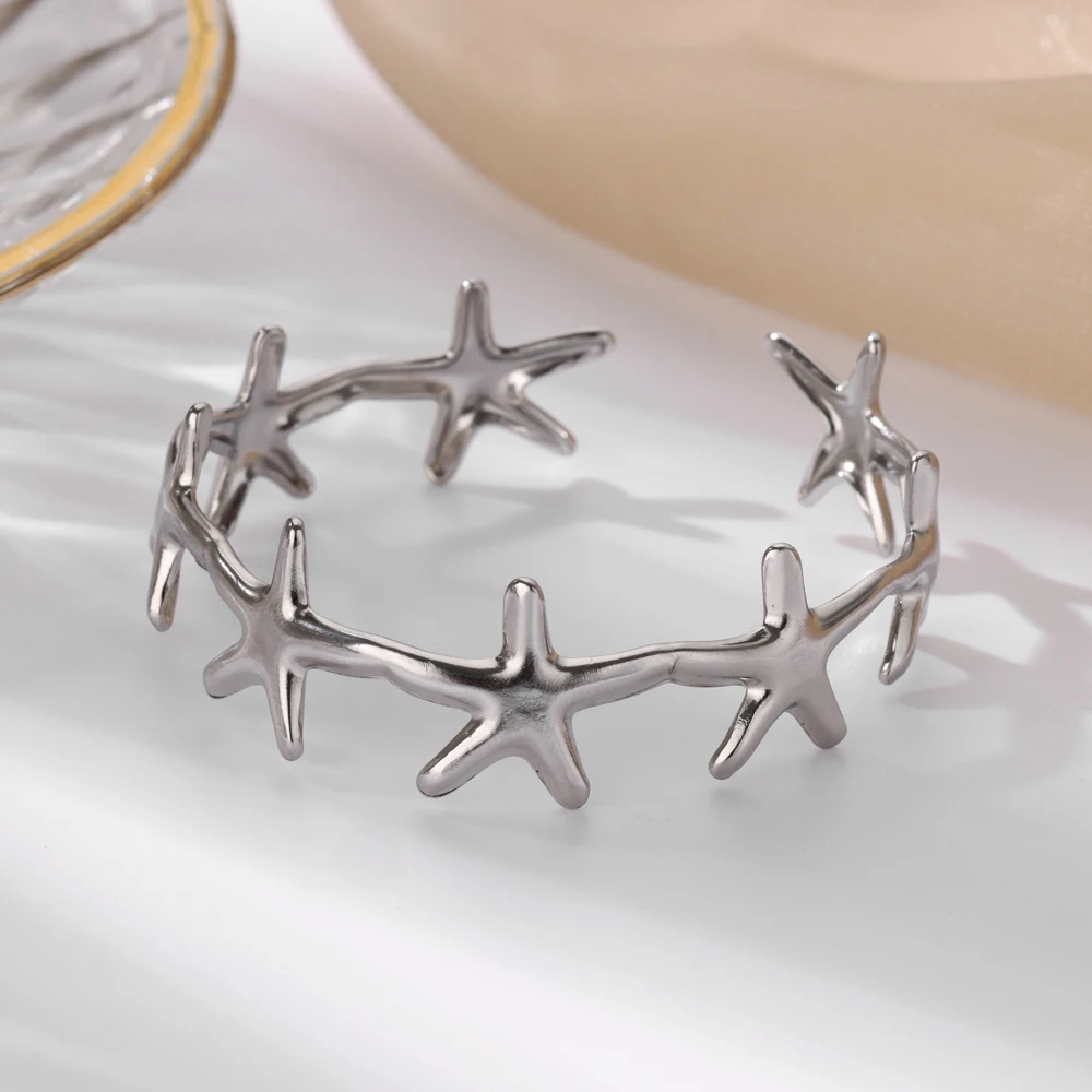 Minimalist Starfish Bangles Stainless Steel Cuff Bracelets For Women