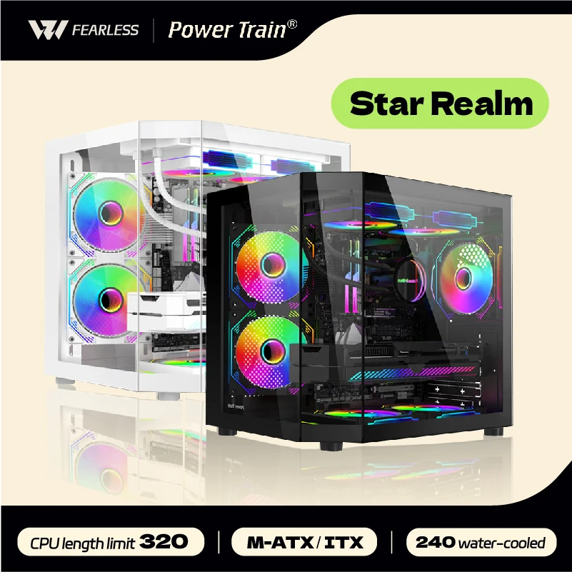 Power Train Star Realm M-ATX Desktop Case Three Sided Glass Panoramic Sea View Room Without Pillars 240 Water Cooling PC Chassis pc case computer chassis frame pc chassis