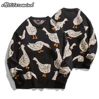 Autumn Winter Pullover Sweaters for Men Cartoon Goose Print Casual Loose Round Neck Knitwear Couple Oversized Knitted Sweater 1