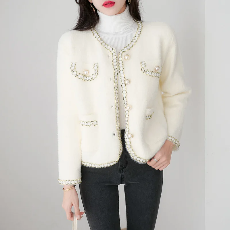 Spring Autumn Womens Fashion Imitation Mink Fleece Knitted Coats Soft Knitted Sweater Sweater Women's Loose Knitted Cardigan Top