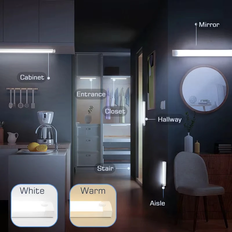 XIAOMI Night Light Motion Sensor Cabinet Light Wireless USB Rechargeable Lamp Cabinet Wardrobe Lamp Under Backlight For Kitchen