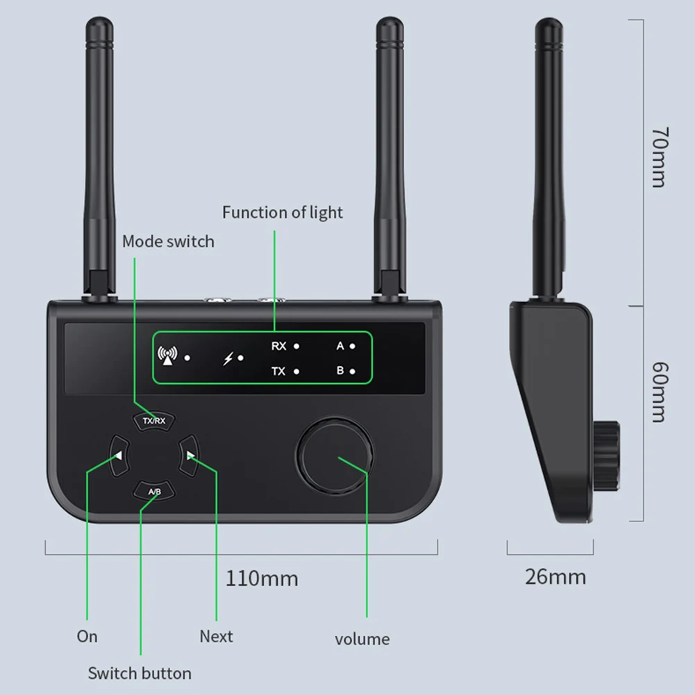블루투스 호환5.3 스테레오 송신기 어댑터 3.5mm AUX RCA USB 오디오 수신기 프로젝터 스피커용 이어폰 2개 연결