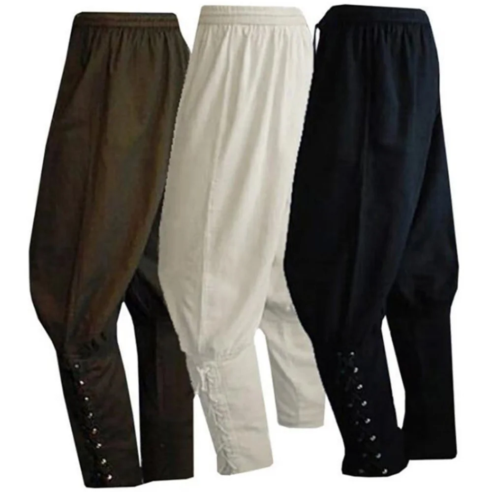 

Anime Adult Men Medieval Renaissance Lounge Pirate Horseman Costume Loose Pants Viking Black Brown Halloween Leg Bandage Trouser