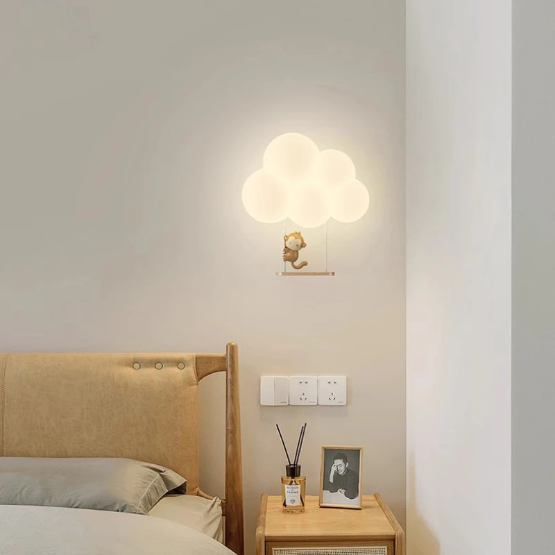 Minimalist Children's Room Wall Lamps Cute Monkey Rabbit Cloud Lamp LED Warm Princess Room Boy Girl Bedroom Bedside Wall Lights led wall lamp,wall sconces light,wall lamp