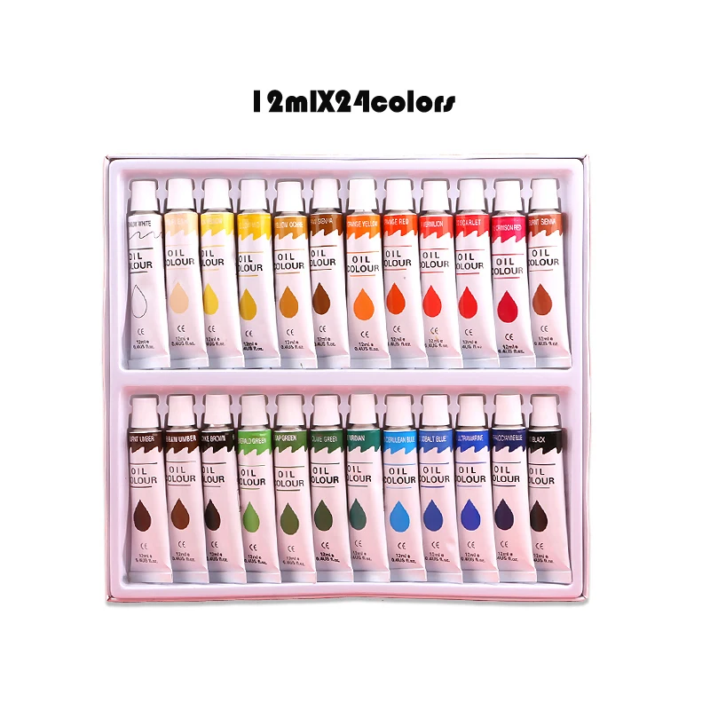 Ginflash 24pcs/set Professional Tube Oil Paints art for artists Canvas Pigment Art Supplies Drawing 12ML/tube 24Colors