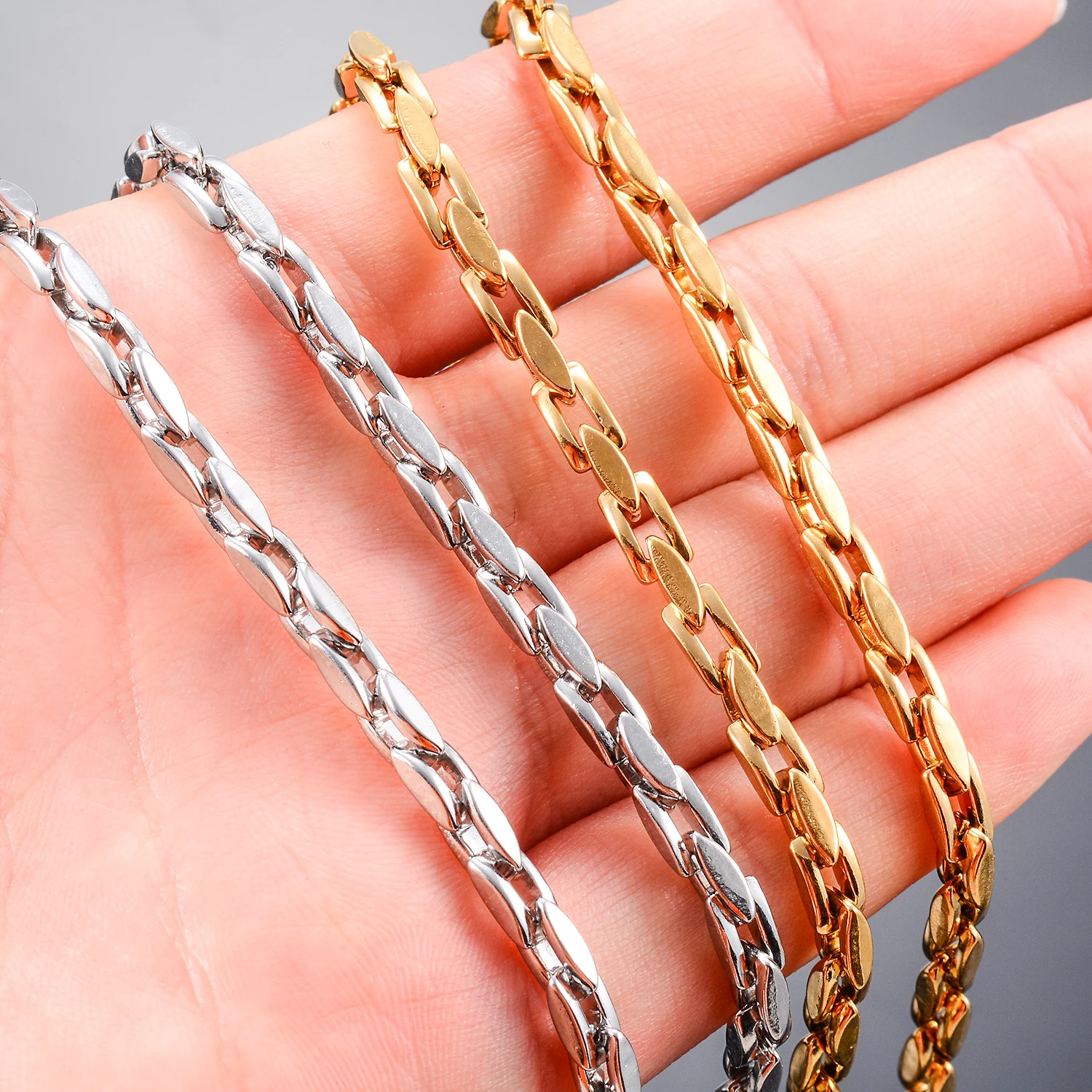 Width 4.2mm Stainless Steel Vertical Square Necklace Chain Never Fade Waterproof Choker For Men Women Fashion Jewelry 5