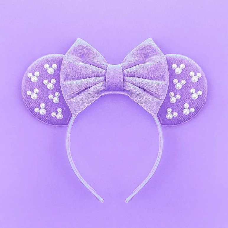 Disney Pearl Mickey Headband Children's Decorative Suede Mickey Headband Amusement Park Decorative Bow